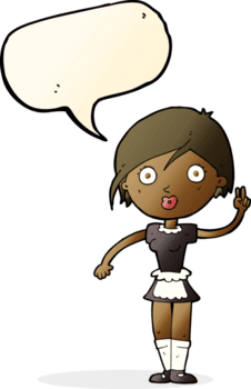 caricatura, camarera, elaboración, mano, gesto, con, burbuja del discurso png