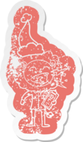 quirky cartoon distressed sticker of a roaring lion doctor wearing santa hat png