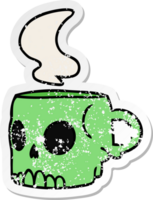 hand drawn distressed sticker cartoon doodle of a skull mug png