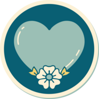 sticker of tattoo in traditional style of a heart and flower png