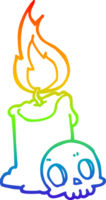 rainbow gradient line drawing of a cartoon skull and candle png