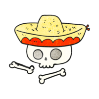hand textured cartoon skull in mexican hat png