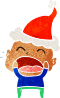 hand drawn retro cartoon of a shouting bald man wearing santa hat png