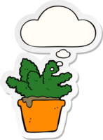 cartoon house plant with thought bubble as a printed sticker png