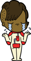 cartoon crying girl wearing space clothes png