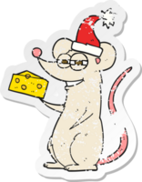 pegatina retro angustiada de un ratón de navidad de dibujos animados png