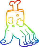rainbow gradient line drawing of a spooky zombie hand cartoon png