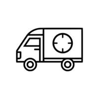 Delivery truck icon. Black outline delivery truck icon on white background. illustration vector