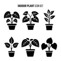 interior planta icono colocar. negro interior planta icono conjunto en blanco antecedentes. ilustración vector