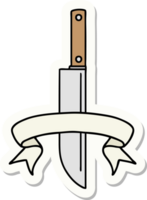 tattoo style sticker with banner of a knife png