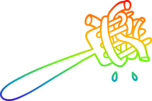 rainbow gradient line drawing of a cartoon spaghetti on fork png