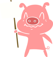 nervöses Cartoon-Schwein im flachen Farbstil png