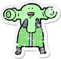 distressed sticker of a friendly cartoon alien png