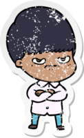 distressed sticker of a annoyed cartoon boy png