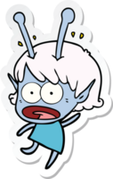 sticker of a cartoon shocked alien girl png