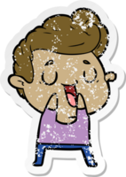 distressed sticker of a happy cartoon man png