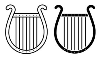 Linear icon. Musical harp. Concert instrument Greek lyre. Simple black and white isolated on white background vector