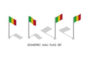 isometric flag of MALI in static position and in motion on flagpole. 3d vector