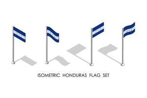 isometric flag of HONDURAS in static position and in motion on flagpole. 3d vector