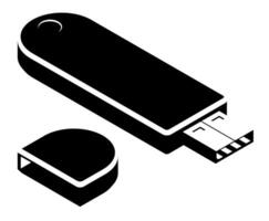 monocromo isométrica USB destello conducir con llave a importante digital datos. de confianza proteccion de información desde hackear. electrónico digital firma. aislado en blanco antecedentes vector