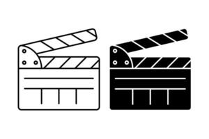 Linear icon. Clapper board for shooting film in open position. Assistant director. Simple black and white isolated on white background vector