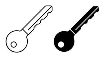 Linear icon. Key to lock front door of residential building or office. Round handle key. Simple black and white isolated on white background vector