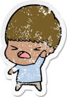 distressed sticker of a cartoon stressed man png