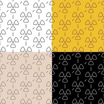 set of seamless patterns with radioactive hazard sign. Ornament for decoration and printing on fabric. Design element vector
