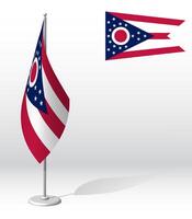 flag of american state of OHIO on flagpole for registration of solemn event. Day of state of OHIO. Realistic 3D on white vector