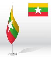 myanmar bandera en asta de bandera para registro de solemne evento, reunión exterior huéspedes. nacional independencia día de myanmar. realista 3d en blanco vector