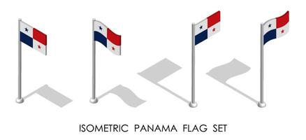 isometric flag of PANAMA in static position and in motion on flagpole. 3d vector