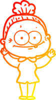 warm gradient line drawing of a cartoon happy old woman png