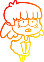 warm gradient line drawing of a cartoon tired woman png