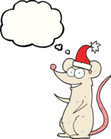 hand drawn thought bubble cartoon mouse wearing christmas hat png