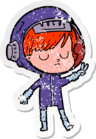 distressed sticker of a cartoon astronaut woman png