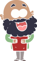 homem feliz louco dos desenhos animados de estilo de cor plana com barba e livro png