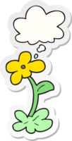 cartoon flower with thought bubble as a printed sticker png