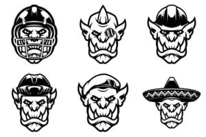 Ogre Mascot Design Bundle Outline Version vector