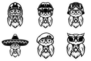 Owl Mascot Design Bundle Outline Version vector