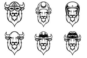 Buffalo Mascot Design Bundle Outline Version vector