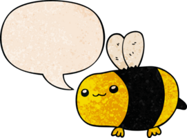 dibujos animados abeja con habla burbuja en retro textura estilo png