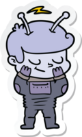 sticker of a bashful cartoon spaceman png