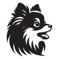 Pomeranian Dog - A surprised Pomeranian face illustration in black and white vector