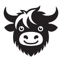 Highland cattle - A whimsical Highland Cow face illustration in black and white vector