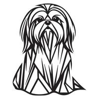 poligonal perro contorno - geométrico shih tzu perro ilustración en negro y blanco vector