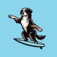 Dog playing surfboards - Bernese Mountain Dog Surfing illustration vector