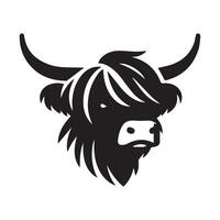 Highland cattle - A Highland Cow face illustration in black and white vector