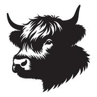 Highland cattle - A relaxed Highland Cow face illustration in black and white vector