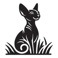 un alegre sphynx gato ilustración en negro y blanco vector