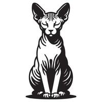 A serene Sphynx cat with eyes closed illustration in black and white vector